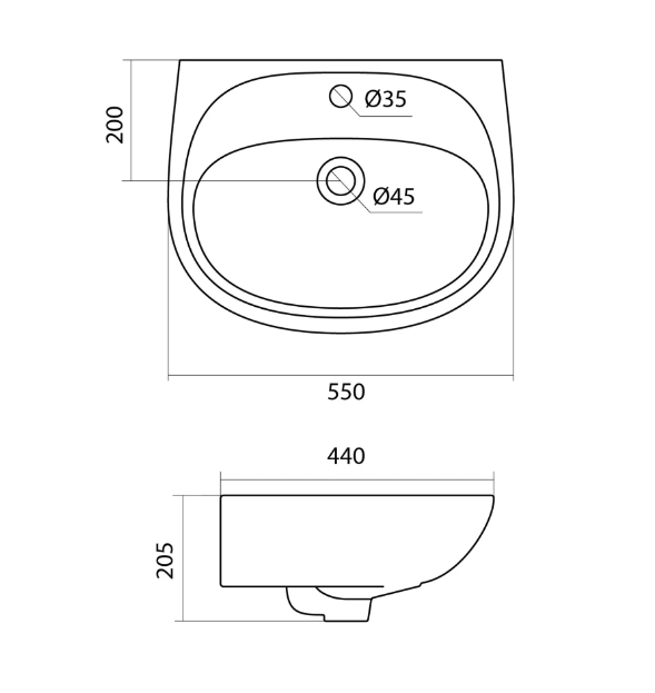 Анимо-55 Умывальник c отверст.  SANTEK (1WH110502)