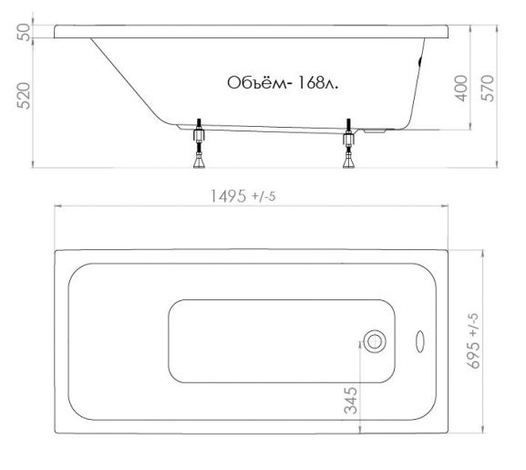 ТРИТОН Ванна Ультра 1500/700 без каркаса, панели, сифона