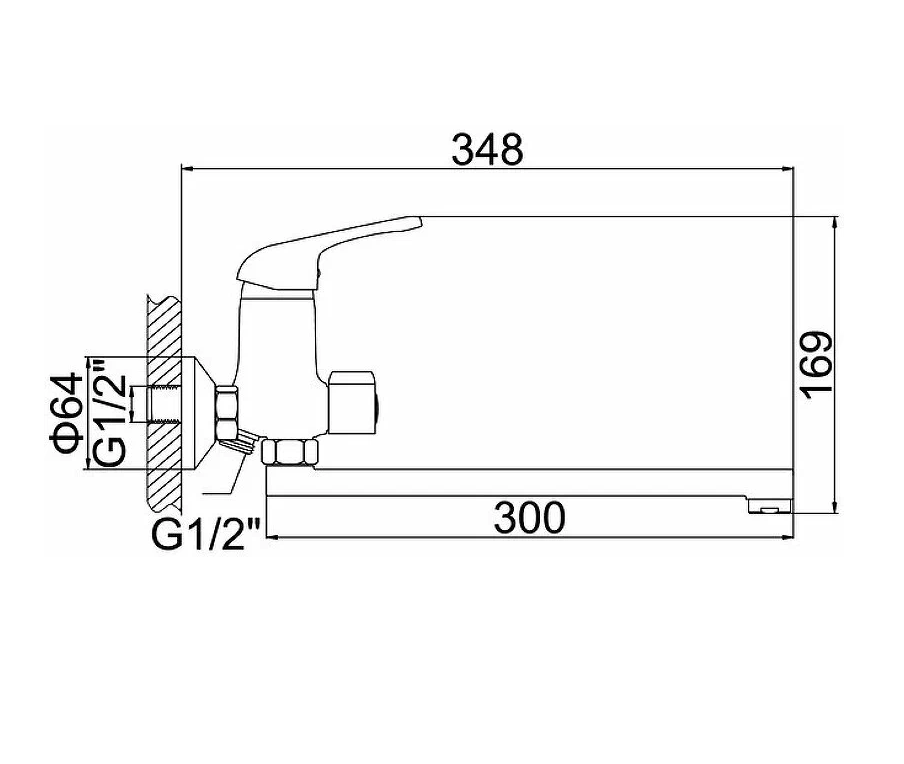 A7160 Смеситель для ванны ACCOONA с длинным изливом 350мм дивертор в корпусе цинк/хром (10)