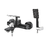 A63123F Смеситель для ванны ACCOONA с коротким изливом дивертор в корпусе Цвет: черный+хром (8)