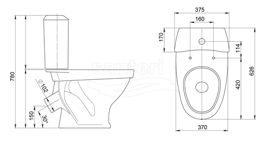 Унитаз-компакт Вест КРАП на белом (косой вып., ниж. подв., 1-реж. арм., сид.полипропилен), SANTERI