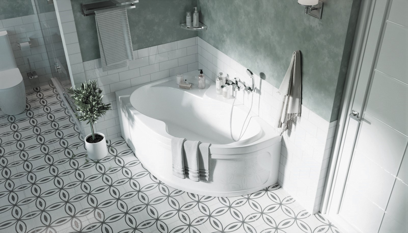 Ванна акрил 1MARKA AURA 150*105 левая+каркас+панель без сифона