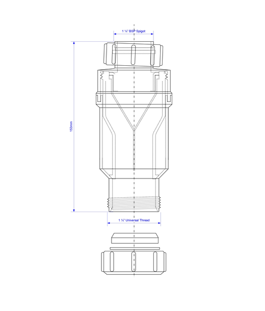 Сифон 1 1/4-32 компактный с обратным клапаном и сухим гидрозатвором 