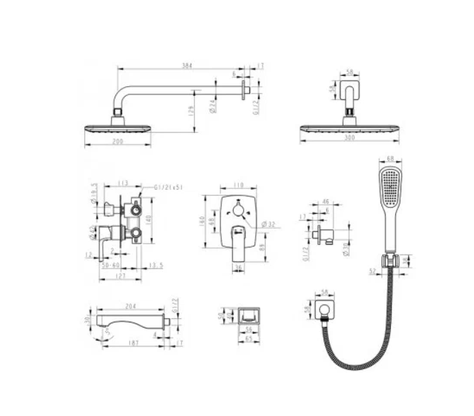 Смес. д/ванны и душа встраиваемый LEMARK URSUS ЧЕРНЫЙ (LM7222BL)