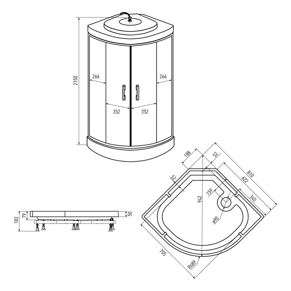 ERLIT Душевая кабина ER3508P-C3-RUS 80*80*215 (без г/м, низ.поддон, мат.стекло)