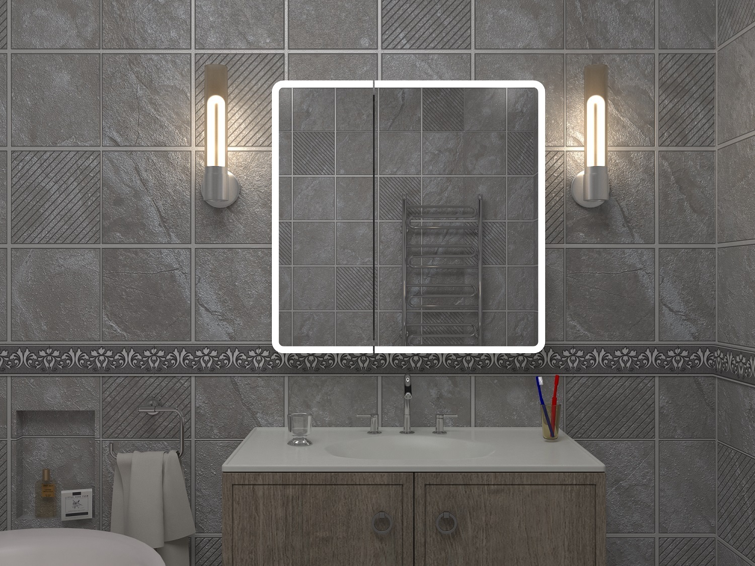 Зеркало-шкаф Emotion LED 800х800 с датчиком движения