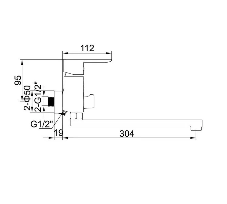 A7108 Смеситель для ванны ACCOONA с длинным изливом 300мм дивертор в корпусе латунь/хром (10)