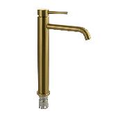 9142 MAGNUS Смеситель на раковину ВЫСОКИЙ литой корпус под ЗОЛОТО изогнутый излив нерж.
