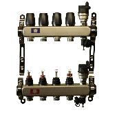 Коллекторная группа 1* с расх. на 4 вых. нерж.квадрат TIM KCS5004 c кранами и воздух.