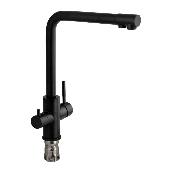 91120 MAGNUS Cмеситель кухня ЧЕРНЫЙ Г-образный излив корпус нерж. с двойным выпуск.воды д/фильтра