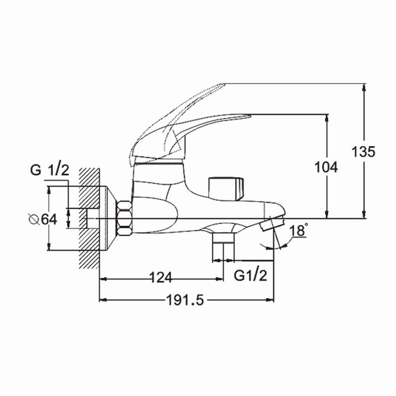 Смеситель для ванны с душем G-lauf KLO3-A048 (1/2; кор.излив, переключение на изливе)