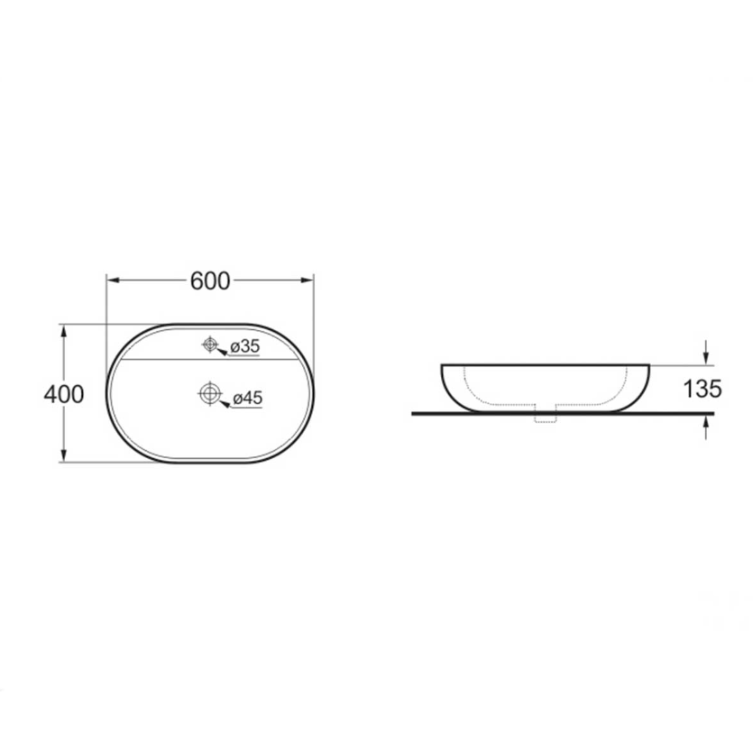 Раковина керамическая VBS-122 600*400*135 белая, VINCEA