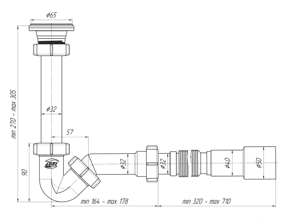 Сифон для биде 1 1/4 х 32 с трубой 32х40/50 BD1016 (30)  Ани пласт