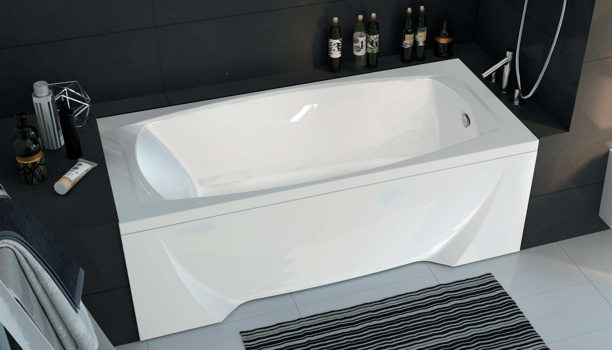 Ванна акрил 1MARKA PRAGMATIKA 173-155*75 отрезная+каркас без панели и сифона