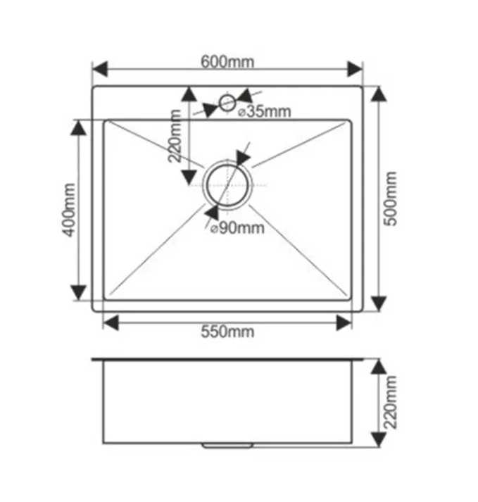 FABIA PROFI Мойка врезная 60х50см универс.ЧЁРНОЕ СТЕКЛО (8мм) и нержавеющая сталь+сифон+корзина 9502