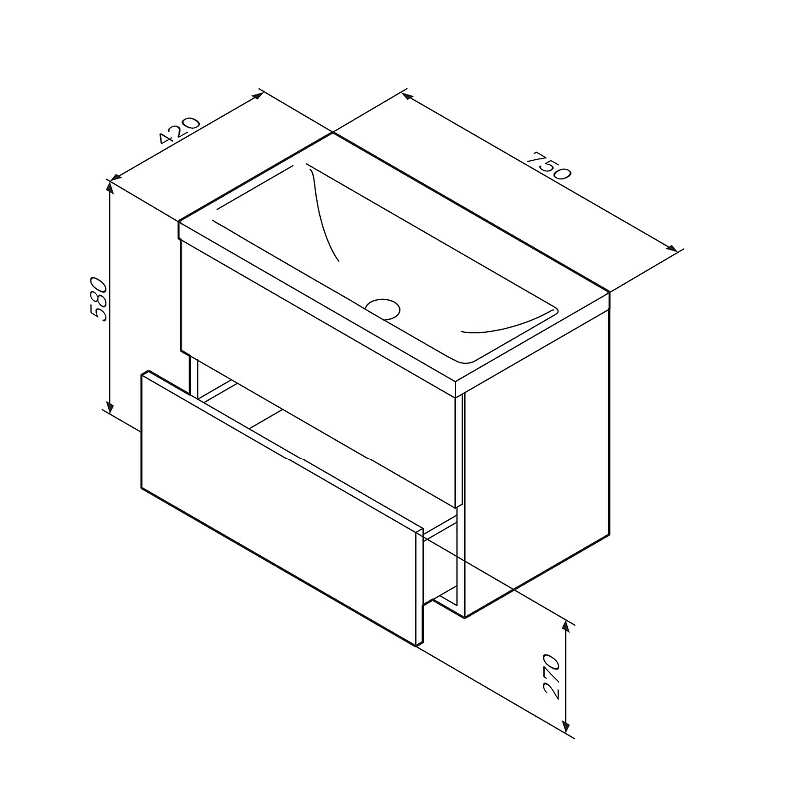 База под раковину подвесная 75 см 2 ящика, черный матовый  GEM M90FHX07522BM AM.PM
