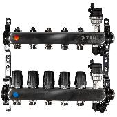 Коллекторная группа 1* на 5 вых. нерж.квадрат TIM KBS5005 c кранами и воздух.