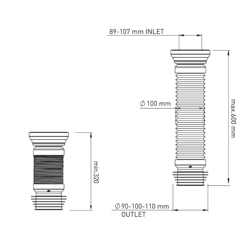 Гибкая труба для унитаза  Ø110 I=600мм 7011 (30), NOVA PLASTIK