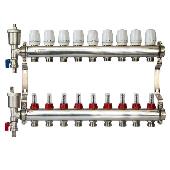 Коллектор из нерж. стали с расходомерами, воздухоотводчик и слив.кран 9 выходов ZOTA