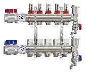 Коллекторная группа 1* с расх. на 5 вых. латунь TIM КА005 c кранами и воздух.