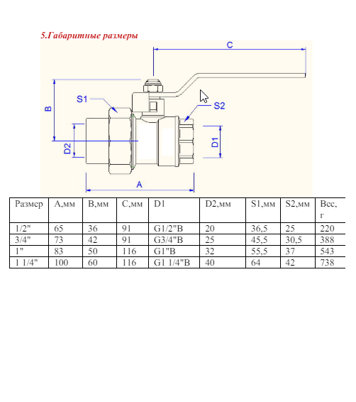 VT742 Кран шаровый для PPR 40х1 1/4