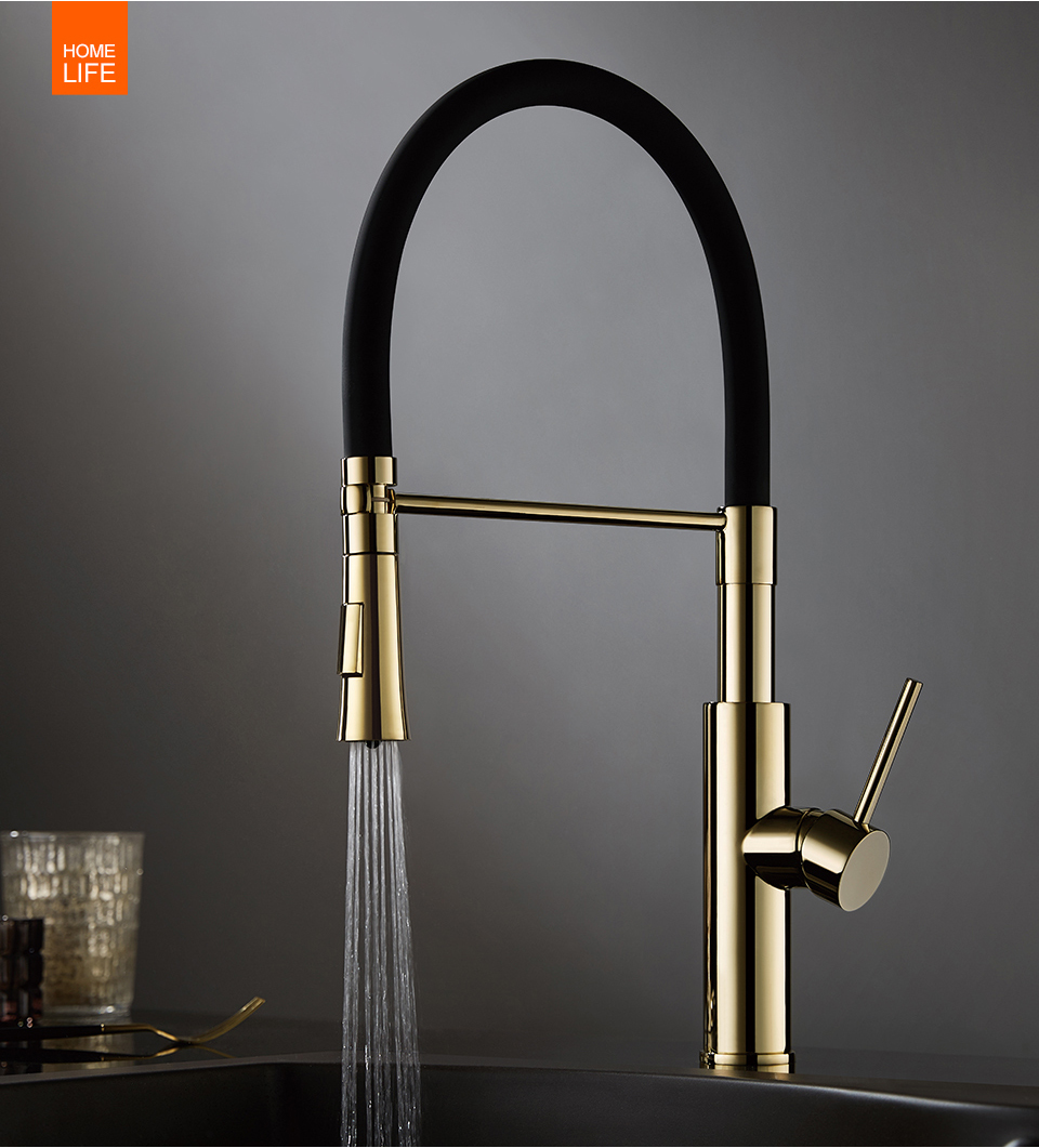 A4890WF-1 Смеситель для кухни ACCOONA с латун/корп золотой и силик/излив черный