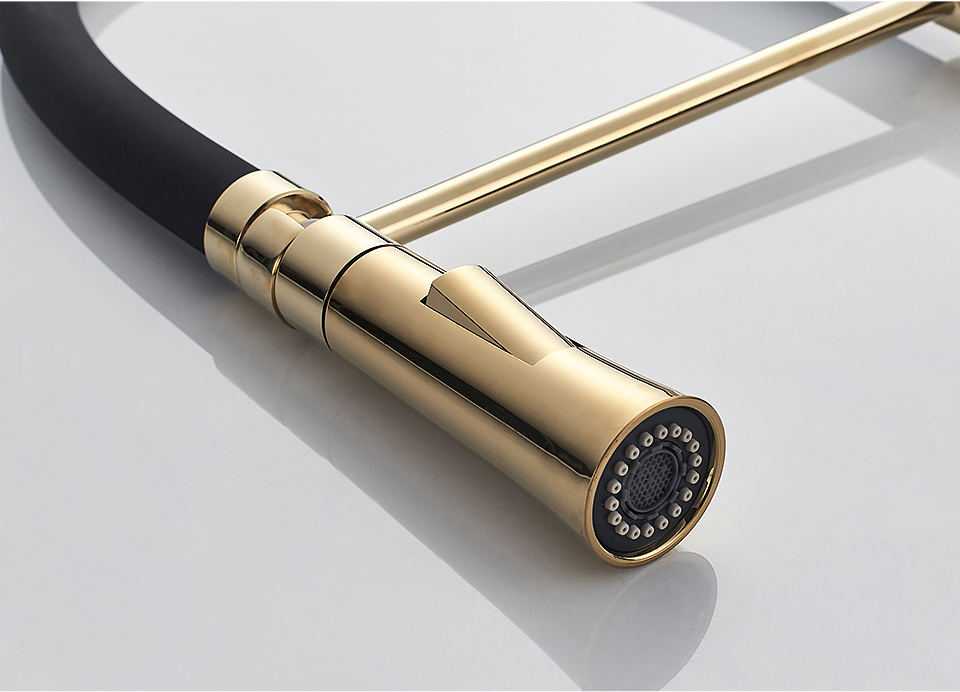 A4890WF-1 Смеситель для кухни ACCOONA с латун/корп золотой и силик/излив черный