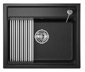Мойка кухонная KS-6003 ЧЕРНАЯ Kitchen Space (ролл-мат,дозатор, мет. сифон), GRANULA