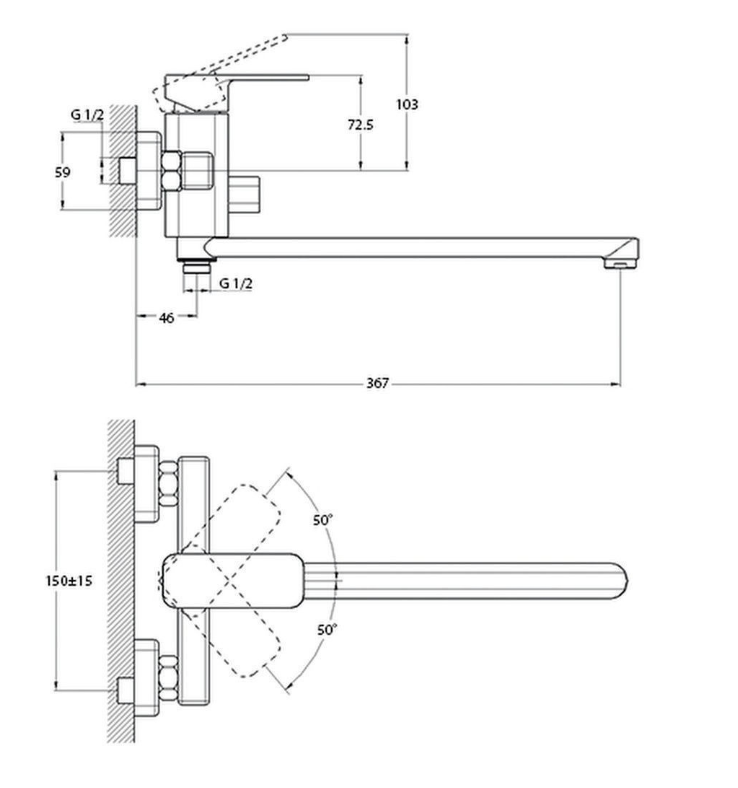 Смеситель для ванны с душем LEB-7123G/NEB7-A123KG (длинный излив D35, золото)