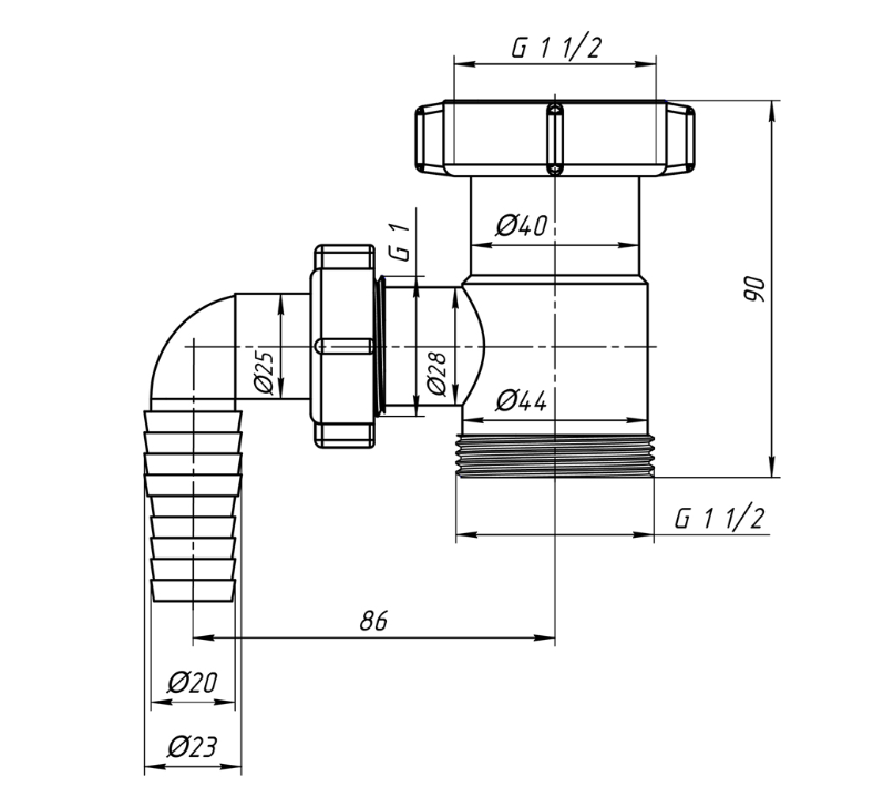 Отвод стиральной машины 1 1/2