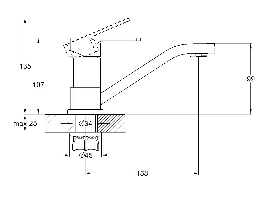 Смеситель для кухни (мойки) G-lauf GOR4-B058 (D35; на гайке кор. излив; 140мм)