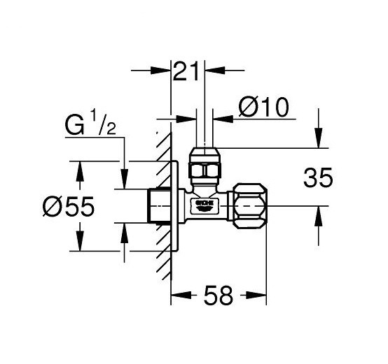 Вентиль запорный угловой 1/2