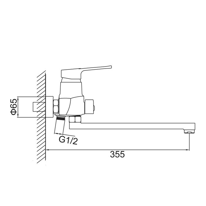 A7101 Смеситель для ванны ACCOONA с длинным изливом 300мм дивертор в корпусе латунь/хром (10)