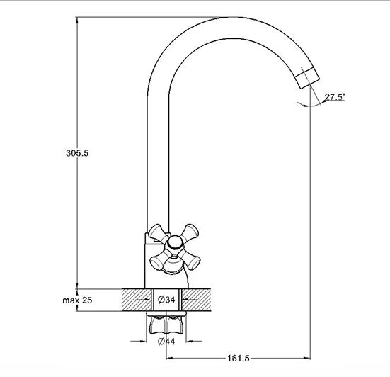 Смеситель для кухни (мойки) G-lauf QTZ4-A827  (керам.1/2 на лат. гайке)