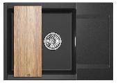 Мойка кухонная ES-7003 ЧЕРНАЯ Estetica (разделочная доска (ясень), мет. сифон), GRANULA