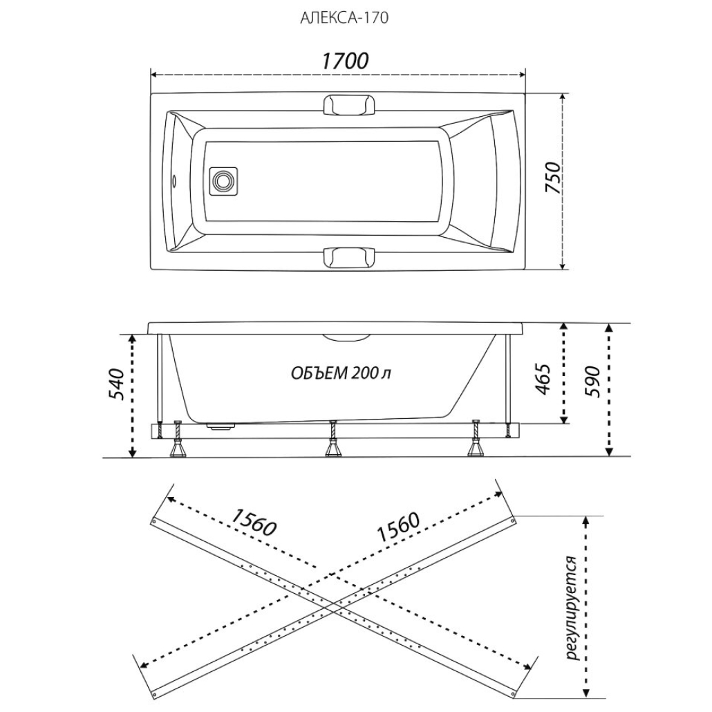 ТРИТОН Ванна Алекса прямоуг.1700х750 на каркасе без панели и сифона