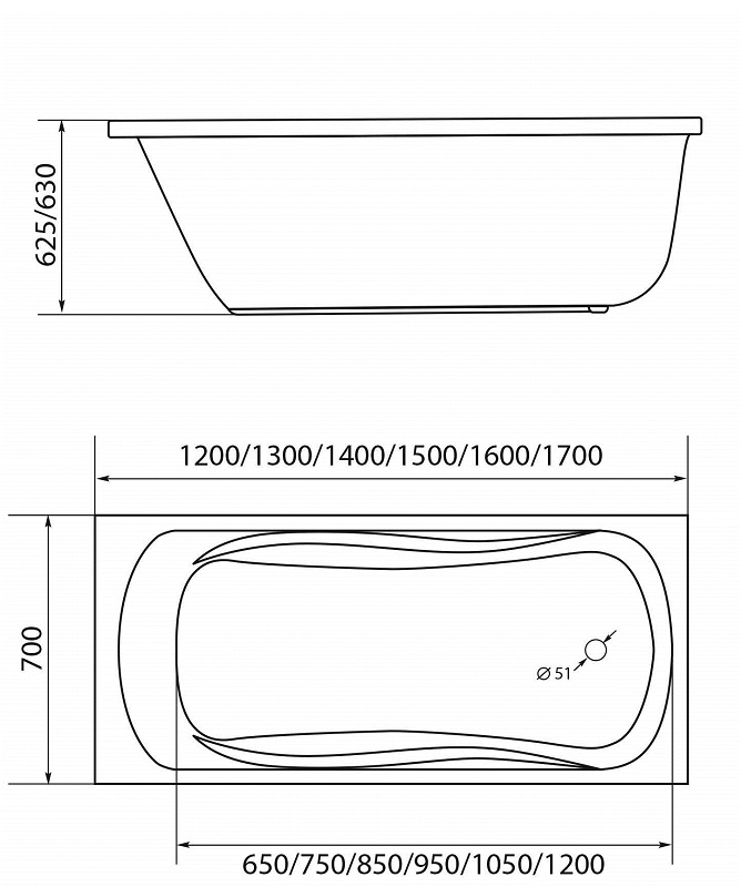 Ванна акрил 1MARKA CLASSIC A 170*70+каркас