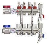 Коллекторная группа 1* с расх. на 4 вых. латунь TIM KA004 c кранами и воздух.