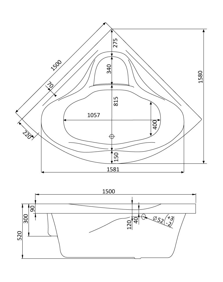 Ванна акрил SANTEK САН-ПАУЛУ 150*150+панель+каркас
