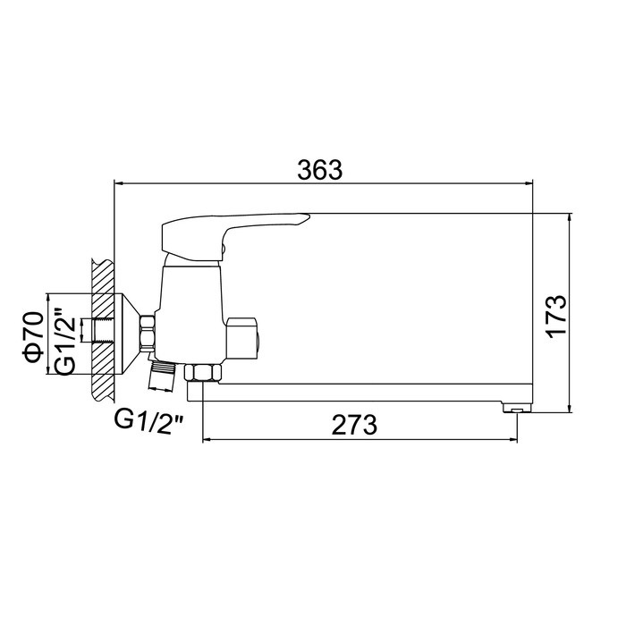 A7107 Смеситель для ванны ACCOONA с длинным изливом 300мм дивертор в корпусе латунь/хром (10)