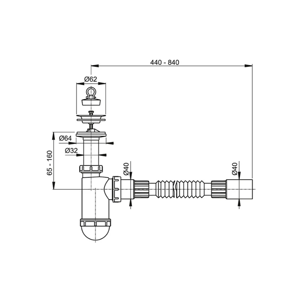 Сифон для умывальника с решеткой и гибким соединением A41+A710, ALCAPLAST