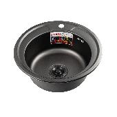 FABIA Мойка врезная, круглая 490 (0,8 мм) глубина 180 мм ГРАФИТ + СИФОН с переливом 9560