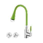 A9890K-1 Смеситель для кухни ACCOONA с силиконовым изливом Цвет: зеленый+хром   (10)