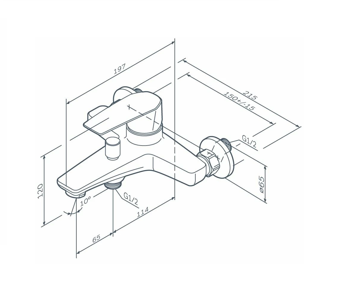 Смеситель для ванны и душа, излив 179мм ХРОМ  F90A10000  GEM АМ.РМ