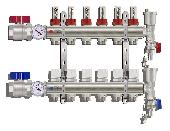 Коллекторная группа 1* с расх. на 6 вых. латунь TIM КА006 c кранами и воздух.