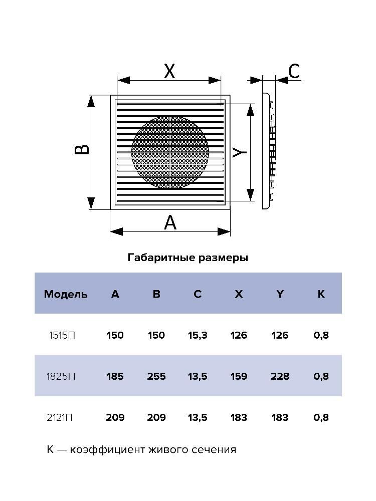 Решетка вентиляционная приточно-вытяжная АБС208х208 2121П,