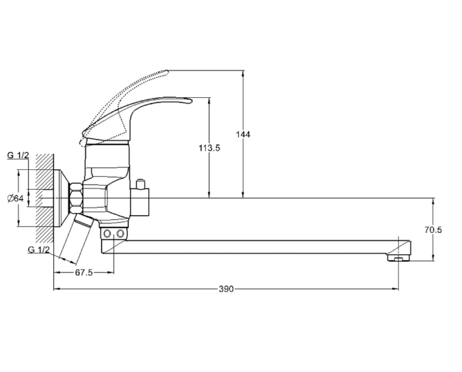 Смеситель для ванны с душем G-lauf LWZ7-A182 (D40;с плоск. изливом див.в корпусе)