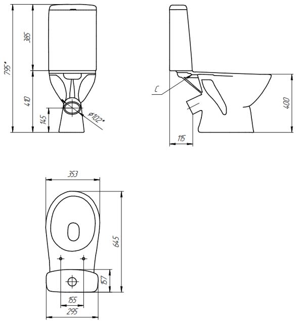 Унитаз-компакт  Cersanit JUST S- KO-JUS031-3/6-PL-w с косым выпуском
