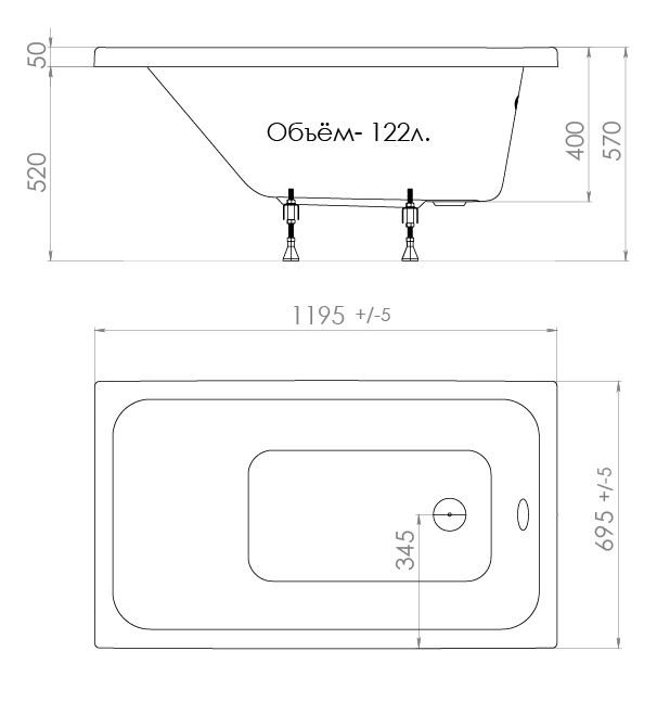 ТРИТОН Ванна Ультра 1200/700 без каркаса, панели, сифона