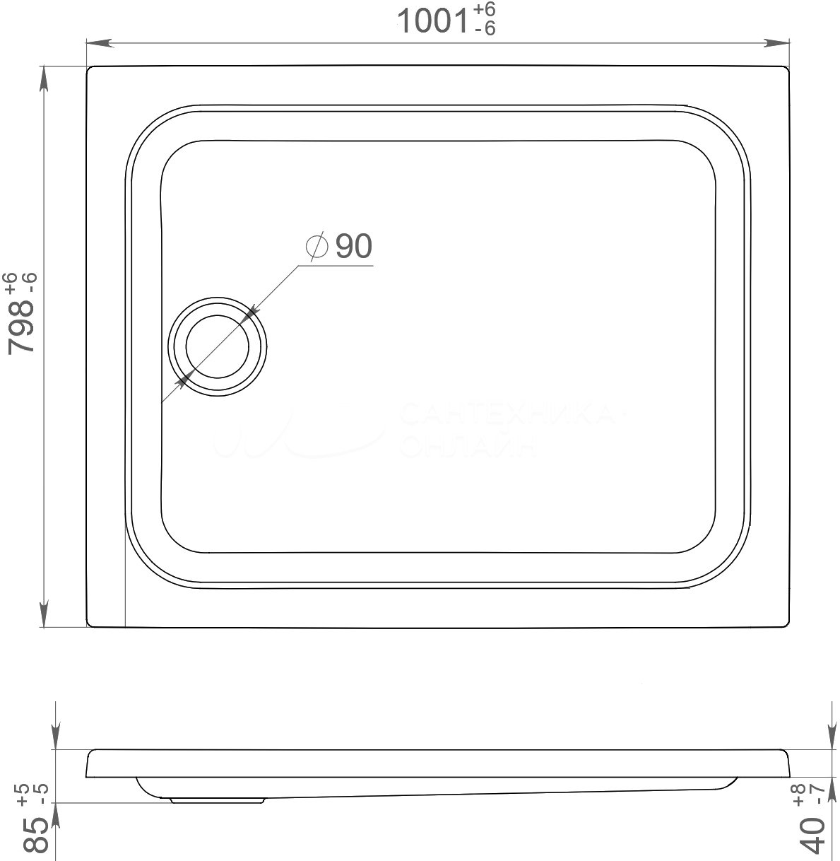 ТРИТОН ПД25 Поддон 100х80 прямоугольный, низкий, в комплекте